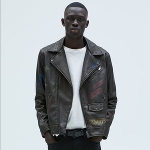 (RARE) ZARA MAN GRAFFITI FAUX BIKER JACKET - LARGE